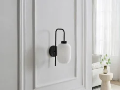 Lot de 2 appliques murales en métal et verre texturé blanc - L.25 x H.41 cm - Noir- LOUXOR