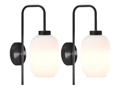 Lot de 2 appliques murales en métal et verre texturé blanc - L.25 x H.41 cm - Noir- LOUXOR