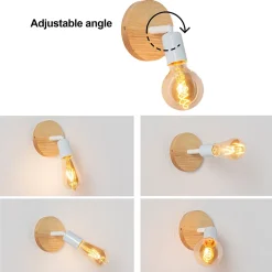 Lot de 2 appliques murales en bois avec douille E27, style vintage et rustique