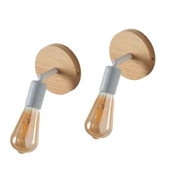 Lot de 2 appliques murales en bois avec douille E27, style vintage et rustique
