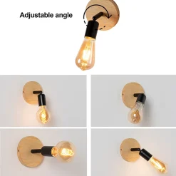 Lot de 2 appliques murales en bois avec douille E27, style vintage et rustique