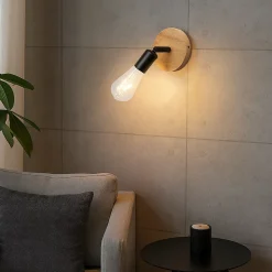 Lot de 2 appliques murales en bois avec douille E27, style vintage et rustique