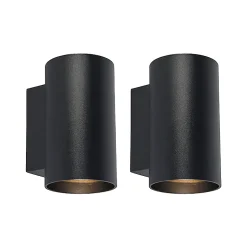 Lot de 2 appliques murales modernes rondes noires 2 lumières - Sandy
