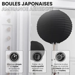 Lot de 12 Boules Japonaises Noires 20 cm