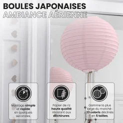 Lot de 12 Boules Japonaises Rose Pâle 30 cm