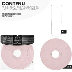 Lot de 12 Boules Japonaises Rose Pâle 30 cm