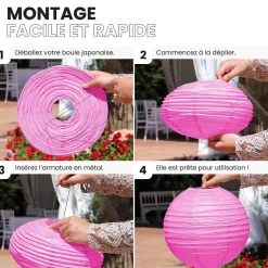Lot de 12 Boules Japonaises Fuchsia 20 cm