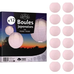 Lot de 12 Boules Japonaises Rose Pâle 20 cm