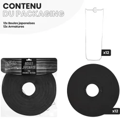 Lot de 12 Boules Japonaises Noires 30 cm
