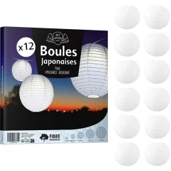 Lot de 12 Boules Japonaises Blanches 20 cm