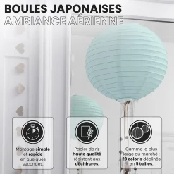 Lot de 12 Boules Japonaises Aquamarine 30 cm