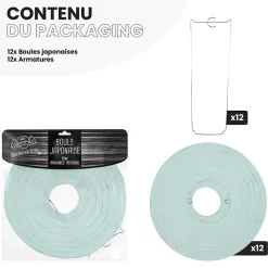 Lot de 12 Boules Japonaises Aquamarine 30 cm