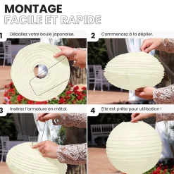 Lot de 12 Boules Japonaises Ivoire 30 cm