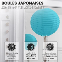 Lot de 12 Boules Japonaises Turquoise 40 cm