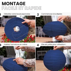 Lot de 12 Boules Japonaises Bleu Navy 30 cm