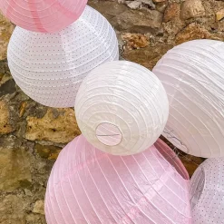 Lot de 12 Boules Japonaises Rose Gold Pois 30 cm