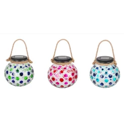 Lot de 3 décorations solaire effet 3D à poser ou suspendre (1 pièce par coloris)- Diamètre 15cm- 1 LED blanche