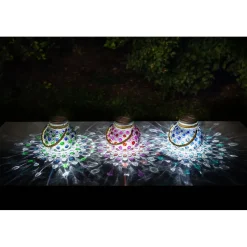 Lot de 3 décorations solaire effet 3D à poser ou suspendre (1 pièce par coloris)- Diamètre 15cm- 1 LED blanche