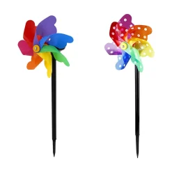Lot de 2 décorations solaire moulin à vent (1 pièce par modèle)- Hauteur 51cm- 3 lumens- Eclairage extérieur Jardin