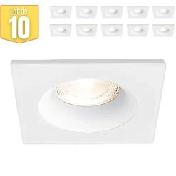 Lot de 10 Fixations spots BRAYTRON Tetra-D, carré, blanc, fixe, longueur et largeur 89mm, aluminium