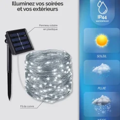 Lot de 4 guirlandes solaires extérieur lumineuses jardin, terrasse - Ampoules LED 8 modes - 22 m - Blanc froid - Linxor