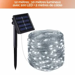 Lot de 2 guirlandes solaires extérieur lumineuses jardin, terrasse - Ampoules LED 8 modes - 12 m - Blanc froid - Linxor