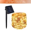 Lot de 2 guirlandes solaires extérieur lumineuses jardin, terrasse - Ampoules LED 8 modes - 7 m - Blanc chaud - Linxor