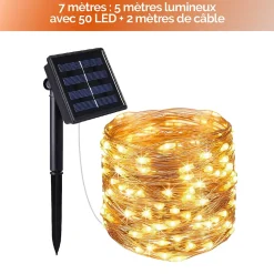 Lot de 2 guirlandes solaires extérieur lumineuses jardin, terrasse - Ampoules LED 8 modes - 7 m - Blanc chaud - Linxor
