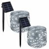 Lot de 2 guirlandes solaires extérieur lumineuses jardin, terrasse - Ampoules LED 8 modes - 22 m - Blanc froid - Linxor