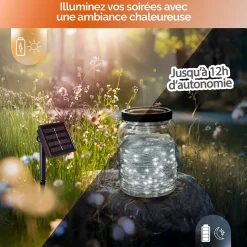 Lot de 4 guirlandes solaires extérieur lumineuses jardin, terrasse - Ampoules LED 8 modes - 32 m - Blanc froid - Linxor