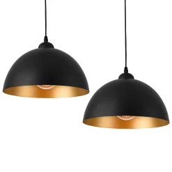 Lot de 2 Lampes à Suspension E27 Métal Diamètre 30 cm Noir Doré lux.pro