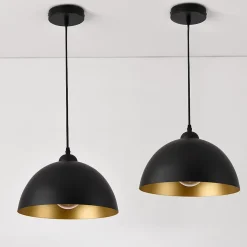 Lot de 2 Lampes à Suspension E27 Métal Diamètre 30 cm Noir Doré lux.pro