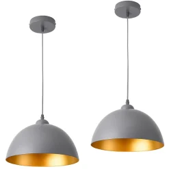 Lot De 2 Lampes à Suspension éclairage Intérieur Hauteur Réglable Métal E27 Diamètre 30 Cm Gris Doré lux.pro