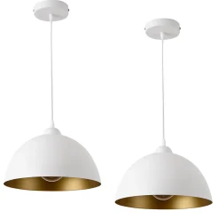 Lot de 2 Lampes à Suspension E27 Métal Diamètre 30 cm Blanc Doré lux.pro