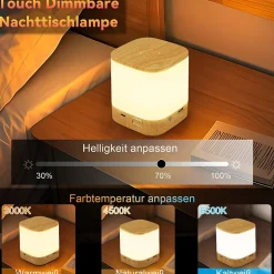 Lot de 2 lampes de table led nettlife avec batterie rechargeable de 1800 mah, variateur tactile 3000-6500k avec 3 températures