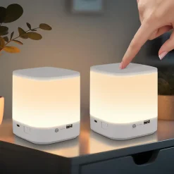 Lot de 2 lampes de table led nettlife avec batterie rechargeable de 1800 mah, variateur tactile 3000-6500 k avec 3 températures