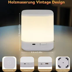 Lot de 2 lampes de table led nettlife avec batterie rechargeable de 1800 mah, variateur tactile 3000-6500 k avec 3 températures