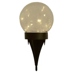 Lot de 3 lampes de table piquets solaires LED Crackle D 12cm extérieur plastique verre blanc LED intégrées