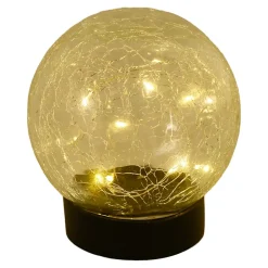 Lot de 3 lampes de table piquets solaires LED Crackle D 12cm extérieur plastique verre blanc LED intégrées
