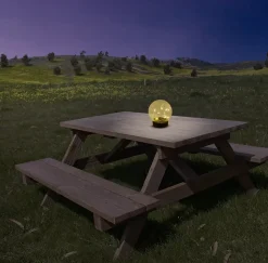 Lot de 3 lampes de table piquets solaires LED Crackle D 12cm extérieur plastique verre blanc LED intégrées