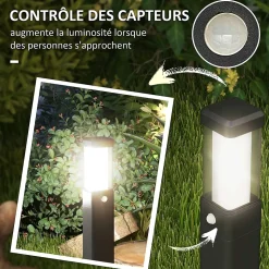 Lot de 2 lampes d'extérieur - bornes lumineuses LED - norme IP65 - alu noir