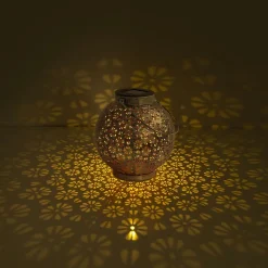 Lot de 2 lampes LED décoratives solaires D: 18 cm Décoration extérieure en métal argenté avec LED intégrées