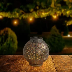 Lot de 2 lampes LED décoratives solaires D: 18 cm Décoration extérieure en métal argenté avec LED intégrées