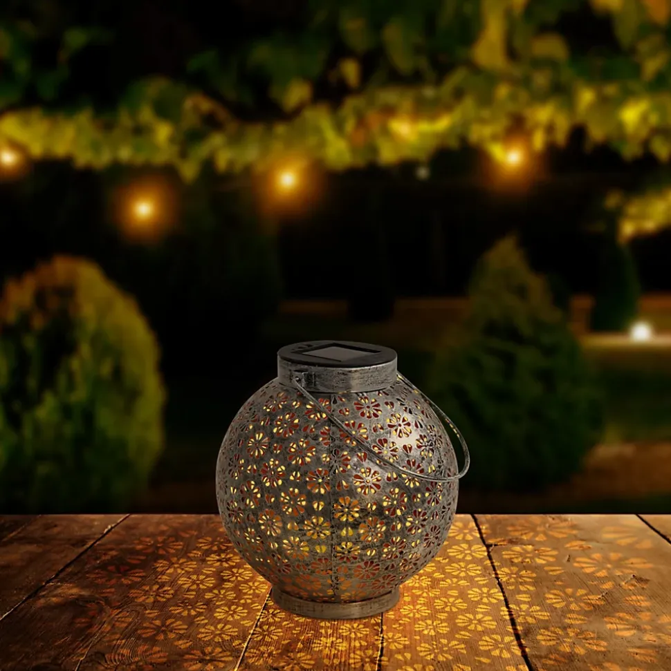 Lot de 2 lampes LED décoratives solaires D: 18 cm Décoration extérieure en métal argenté avec LED intégrées