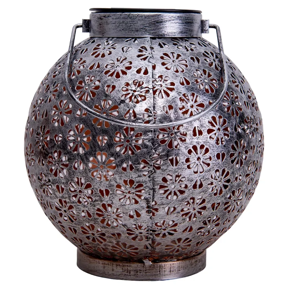 Lot de 2 lampes LED décoratives solaires D: 18 cm Décoration extérieure en métal argenté avec LED intégrées