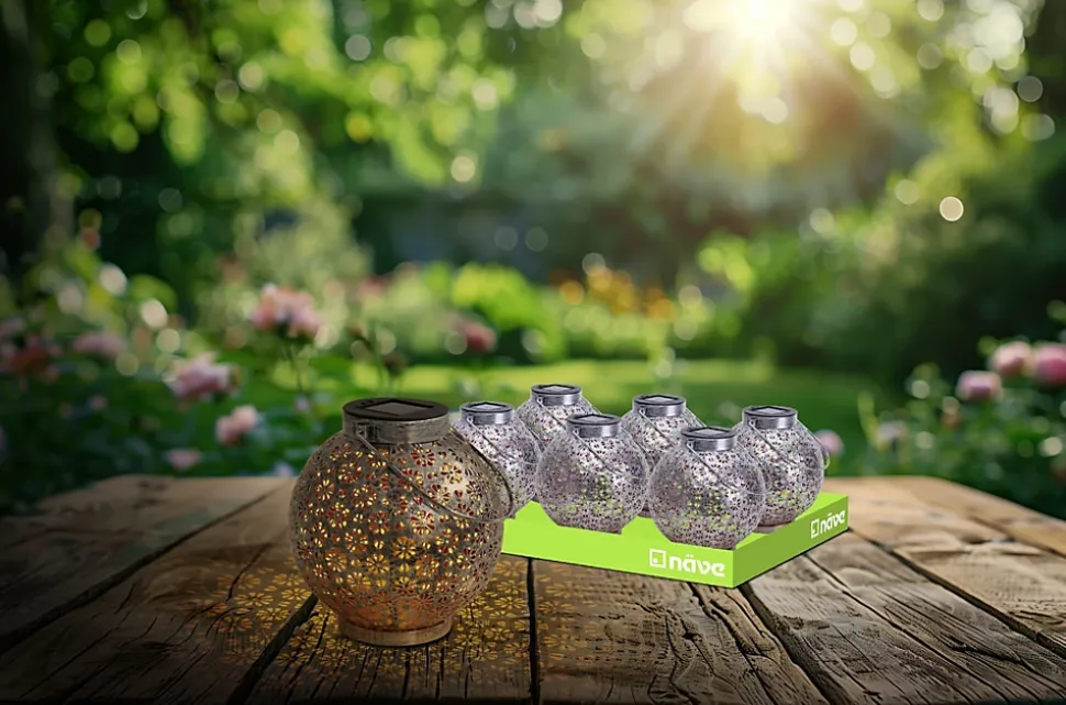 Lot de 2 lampes LED décoratives solaires D: 18 cm Décoration extérieure en métal argenté avec LED intégrées