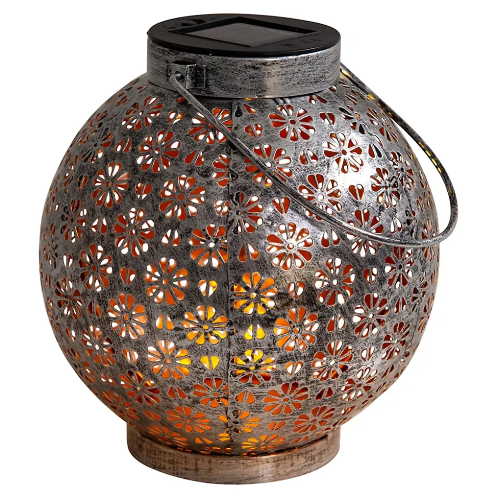 Lot de 2 lampes LED décoratives solaires D: 18 cm Décoration extérieure en métal argenté avec LED intégrées