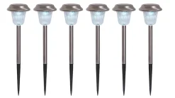 Lot de 6 lampes LED extérieur Gustav avec piquet de terre acier inoxydable acrylique LED blanc froid hauteur 39cm