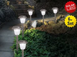 Lot de 6 lampes LED extérieur Gustav avec piquet de terre acier inoxydable acrylique LED blanc froid hauteur 39cm