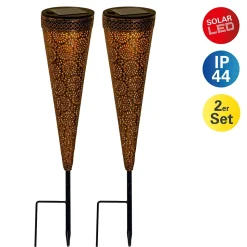 Lot de 2 lampes solaires à LED 'PAULA' , pour l'extérieur, piquet de terre en métal et plastique marron